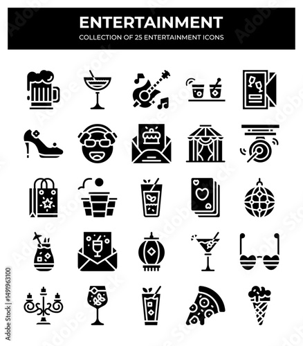 Collection of 25 Entertainment Icons. Party. Drinks. Music. and More!