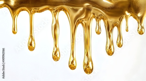 Melted gold dripping isolated on white background