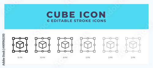 Cube lineal icon symbol vector. Black outline for web. App. Presentation and more.