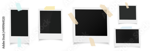 Photo frames with shadow, template background for photography, polaroid photo frames collection, vector png on transparent background. Blank photo frame mockup.
