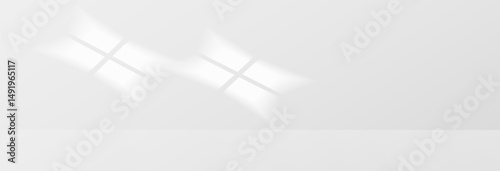 Sunlight on light wall, gentle shadow from windows on gray wall. Minimal light gray background for product presentation, vector png graphics. Sunny daylight background.