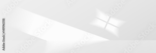 Sunlight on light wall, gentle shadow from windows on gray wall. Minimal light gray background for product presentation, vector png graphics. Sunny daylight background.