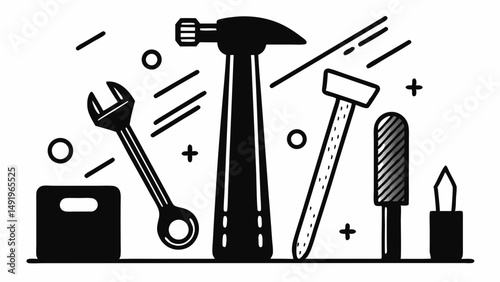 Handyman s essential tool kit illustration representing craftsmanship skill with simplistic black