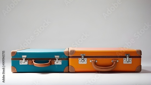A vibrant, colorful travel suitcase standing upright on a pure white background, handle extended, modern and stylish design, no people, minimalistic composition, clean lighting,Generative Ai

