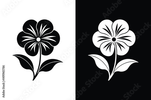 Violet flower icon silhouette. February Birth Flower Vector in Black Ink