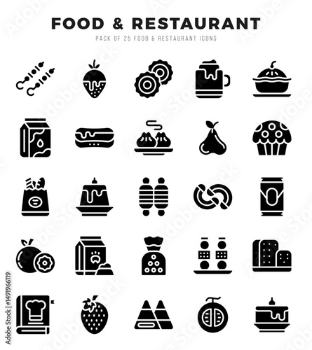 Food and Restaurant icons set. Collection of simple Glyph web icons.