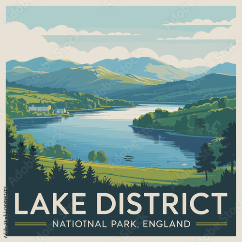 Lake District Scenic Hills and Lake View – England Poster