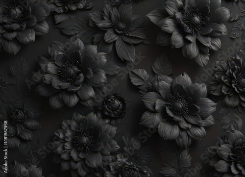 Wallpaper Mural Deep black charcoal blooms, textured surface  Elegant, intricate floral wallpaper , intricate, subtle, background Torontodigital.ca