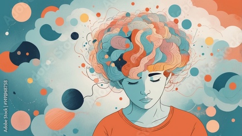 Serene thinker amid swirling thoughts