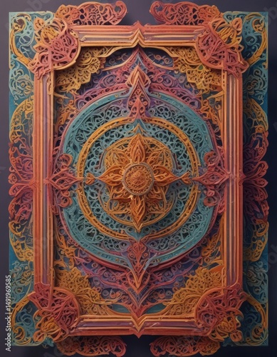 Colorful die-cut paper cards, intricate patterns, layered design , colorful, paper, floral