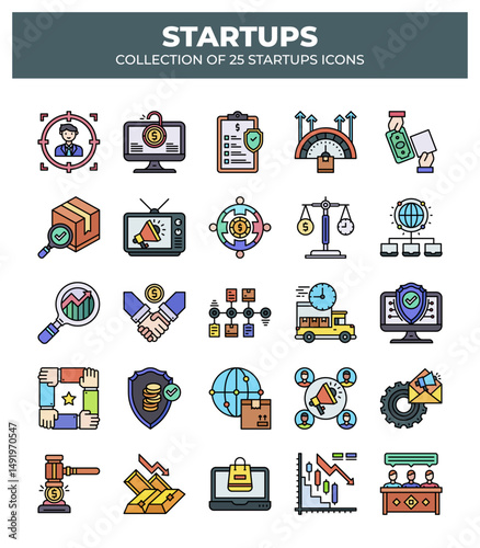 Collection of 25 Startup Icons: Business. Marketing. Finance. and Investment