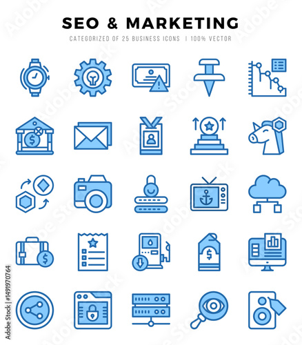 SEO & Marketing Two Color icons collection. Two Color icons pack. Vector illustration