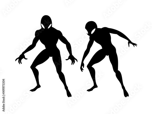 Two Alien Figures Crouching Silhouettes,