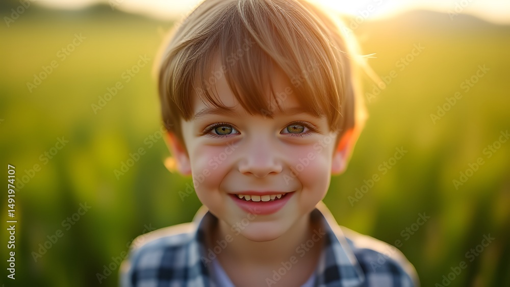 Happy Child Portrait Golden Hour Sunlight Nature Happy Child Portrait Golden Hour Sunlight Nature