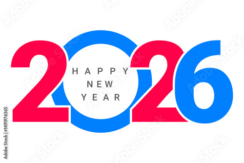 2026 Happy New Year Text Design with Modern Red and Blue Typography Vector for Holiday Celebration and Event Decoration