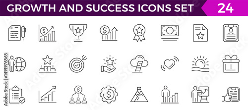 Growth and Success Icons set. Vector illustration in modern thin line style of business icons: personal, professional, and financial growth, progress, career. Pictograms and infographic