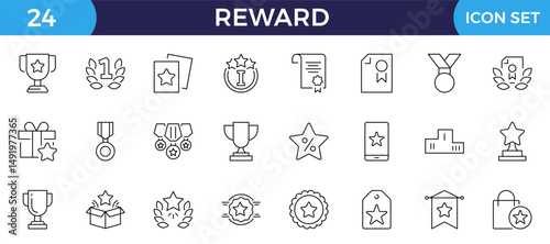 reward line icons set. Stroke vector elements for trendy design. Simple pictograms for mobile concept and web apps.