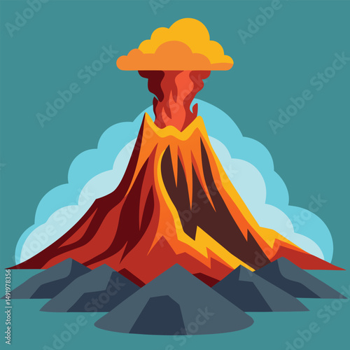 Volcano Clipart – Vector Illustration of Erupting Volcano and Mountain Landscape