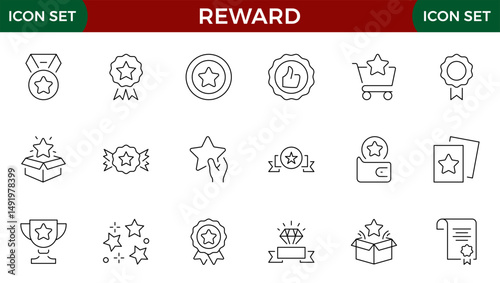 reward line icons set. Stroke vector elements for trendy design. Simple pictograms for mobile concept and web apps.
