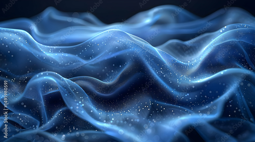 Obraz premium Abstract 3D Blue Background with Soft Waves and Glowing Particles