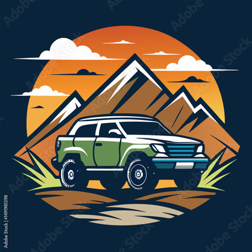 Vector Mountain Off-Road Modern Car T-Shirt Design – Adventure Graphic Tee Illustration