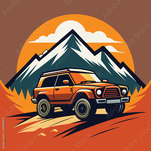 Vector Mountain Off-Road Modern Car T-Shirt Design – Adventure Graphic Tee Illustration