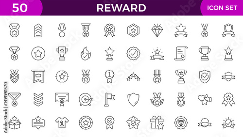reward line icons set. Stroke vector elements for trendy design. Simple pictograms for mobile concept and web apps.