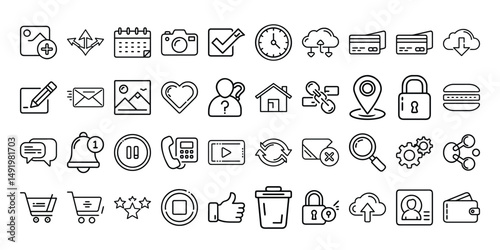 set of hand drawn vector website & mobile app icons