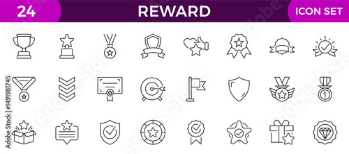 reward line icons set. Stroke vector elements for trendy design. Simple pictograms for mobile concept and web apps.