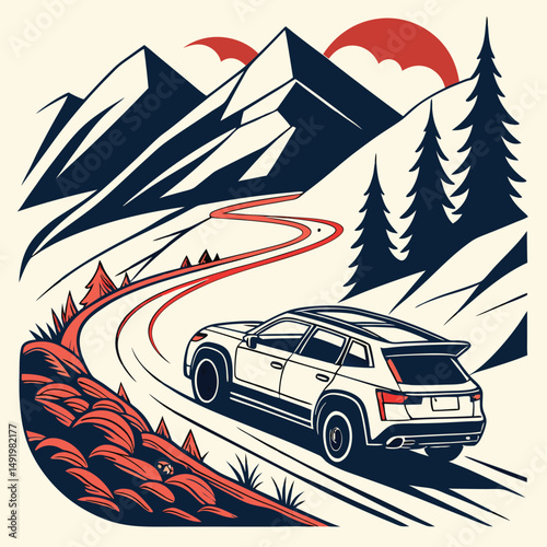 Vector Mountain Off-Road Modern Car T-Shirt Design – Adventure Graphic Tee Illustration