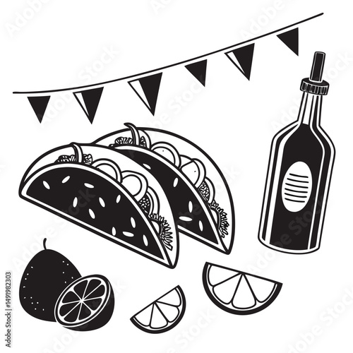 Tacos Mexican fast food silhouette vector. Tacos fast food icon. Tacos fast food silhouette illustration