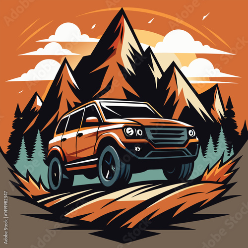 Vector Mountain Off-Road Modern Car T-Shirt Design – Adventure Graphic Tee Illustration