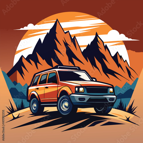 Vector Mountain Off-Road Modern Car T-Shirt Design – Adventure Graphic Tee Illustration