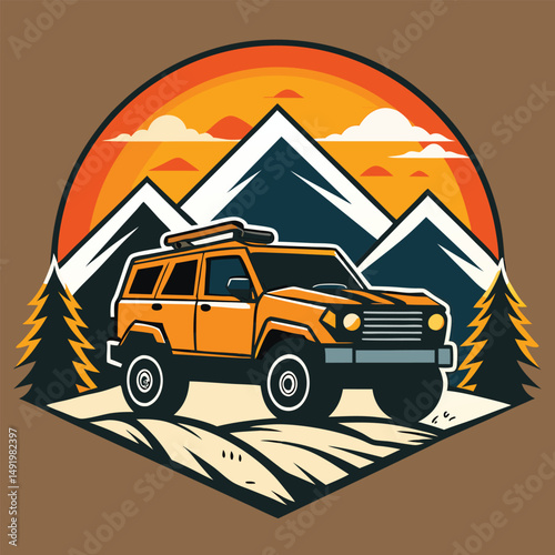 Vector Mountain Off-Road Modern Car T-Shirt Design – Adventure Graphic Tee Illustration