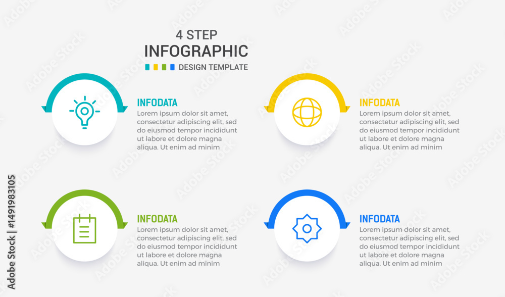 Fototapeta premium Four Step Infographic element design Vector template for presentation. process diagram and presentations step, workflow layout, banner, flow chart, info graphic vector illustration.