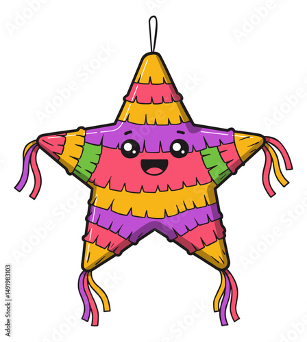 A charming star-shaped pinata with vibrant color, perfect for parties and celebrations.