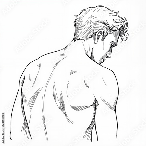 Young man with short hair looking back in a sketch style  