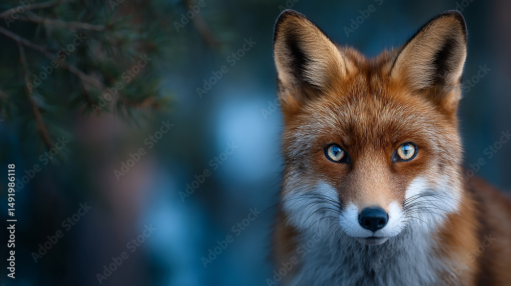 Fototapeta premium A Curious Fox Observing Its Surroundings in a Misty Forest Environment