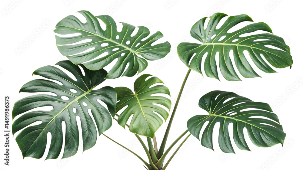 Front view of monstera deliciosa plant isolated on PNG.
 Front view of monstera deliciosa plant isolated on PNG.