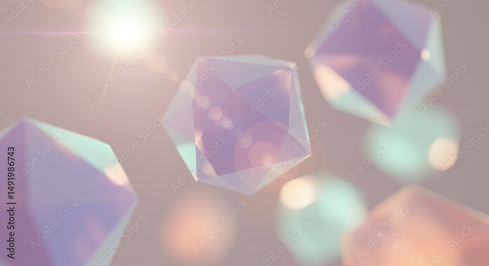 Fototapeta premium Floating geometric crystal shapes abstract background