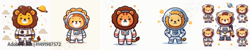 cute lion vector in astronaut costume