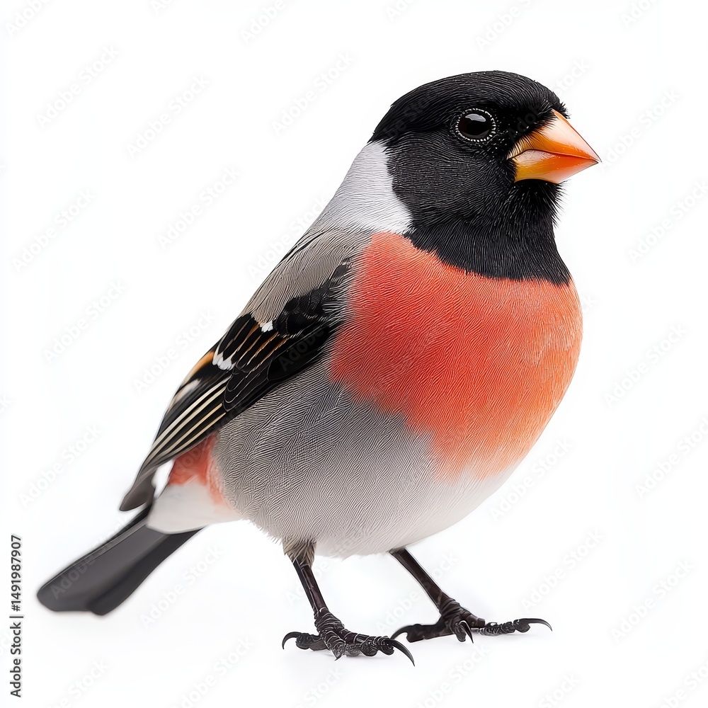 Obraz premium A Eurasian Bullfinch bird isolated on a white background