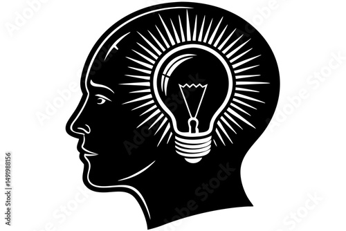 Lightbulb moment profile silhouette of a human thinking deeply, lightbulb, moment, profile, silhouette, human, person, think, thinking, idea, inspiration, imagination, creative, brainstorm, knowledge,