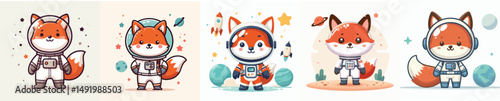 cute fox vector in astronaut costume
