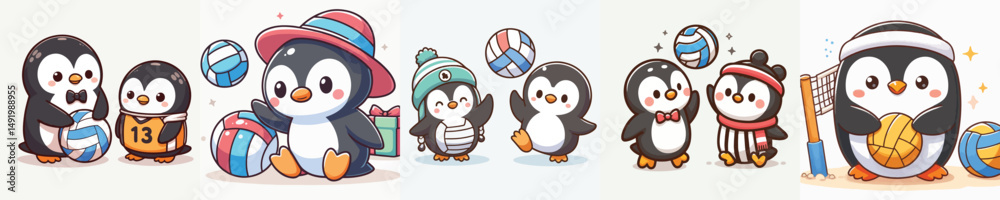 Fototapeta premium cute penguin vector playing volleyball