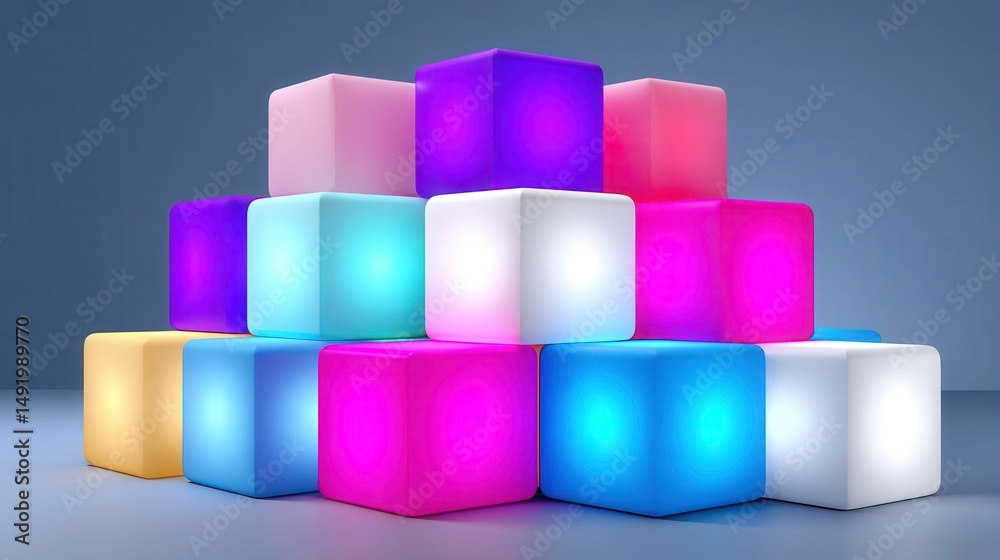 Obraz premium Colorful Cubes Stacked, Abstract Background, Modern Design. Graphic Element, 3D Render.