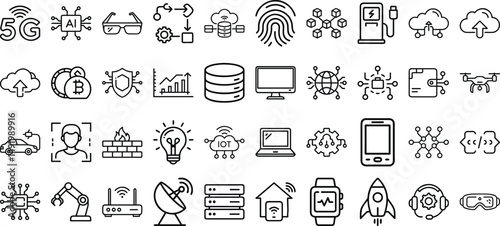 set of hand drawn vector technology & digital icons