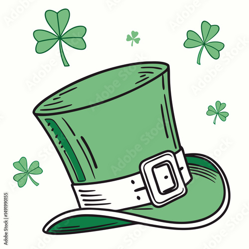 Green-top-hat-with-buckle vector graphic for shirts, crafts, and festive decor.
 