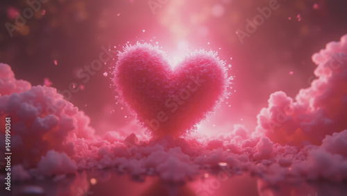 Dreamy pink heart amidst fluffy clouds, reflecting love and affection beautifully