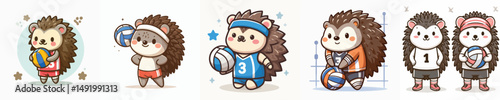 cute hedgehog vector playing volleyball